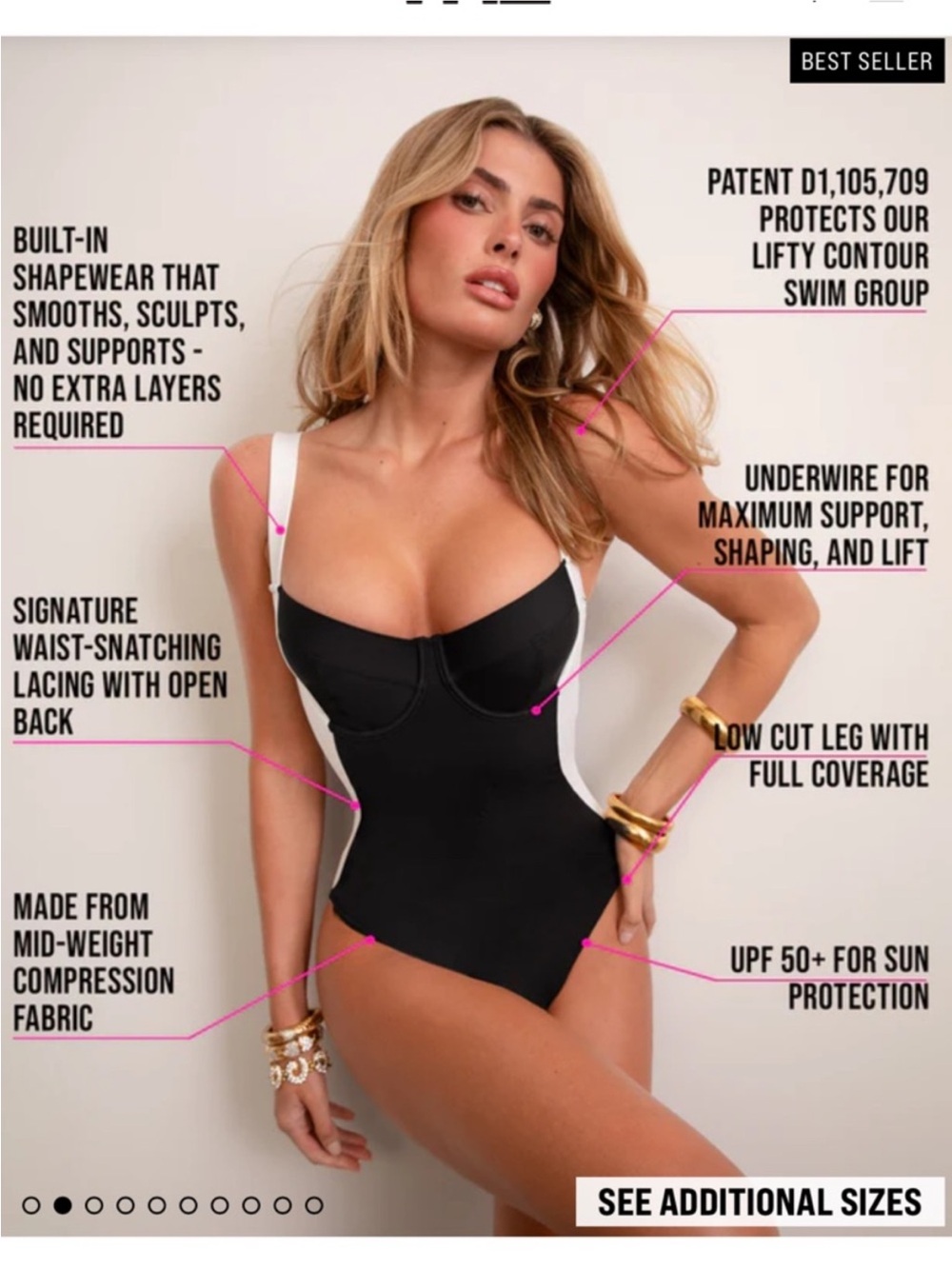 Classic Black One-Piece Countour Swimsuit with White Side Panels - Picture 5 of 8